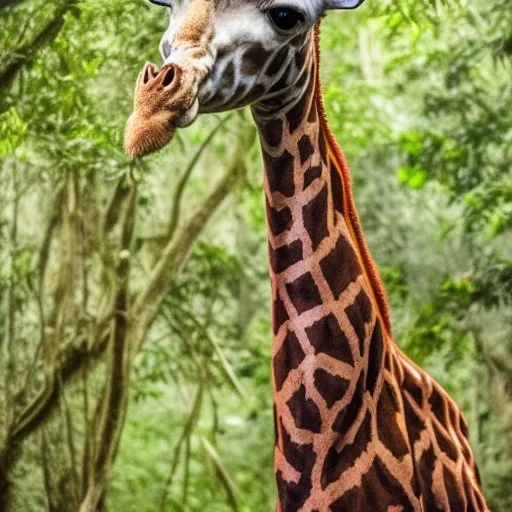 evil giraffe in rainforest