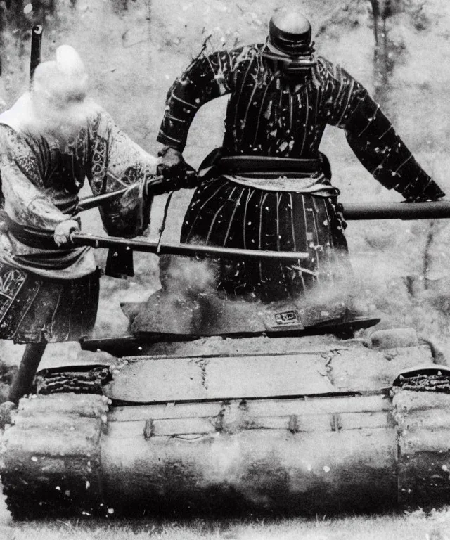 A samurai cutting a tank in half