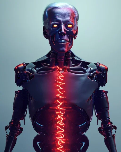 Terminator, Joe Biden as a Terminator,skeleton, evil, 8k, red glowing eyes