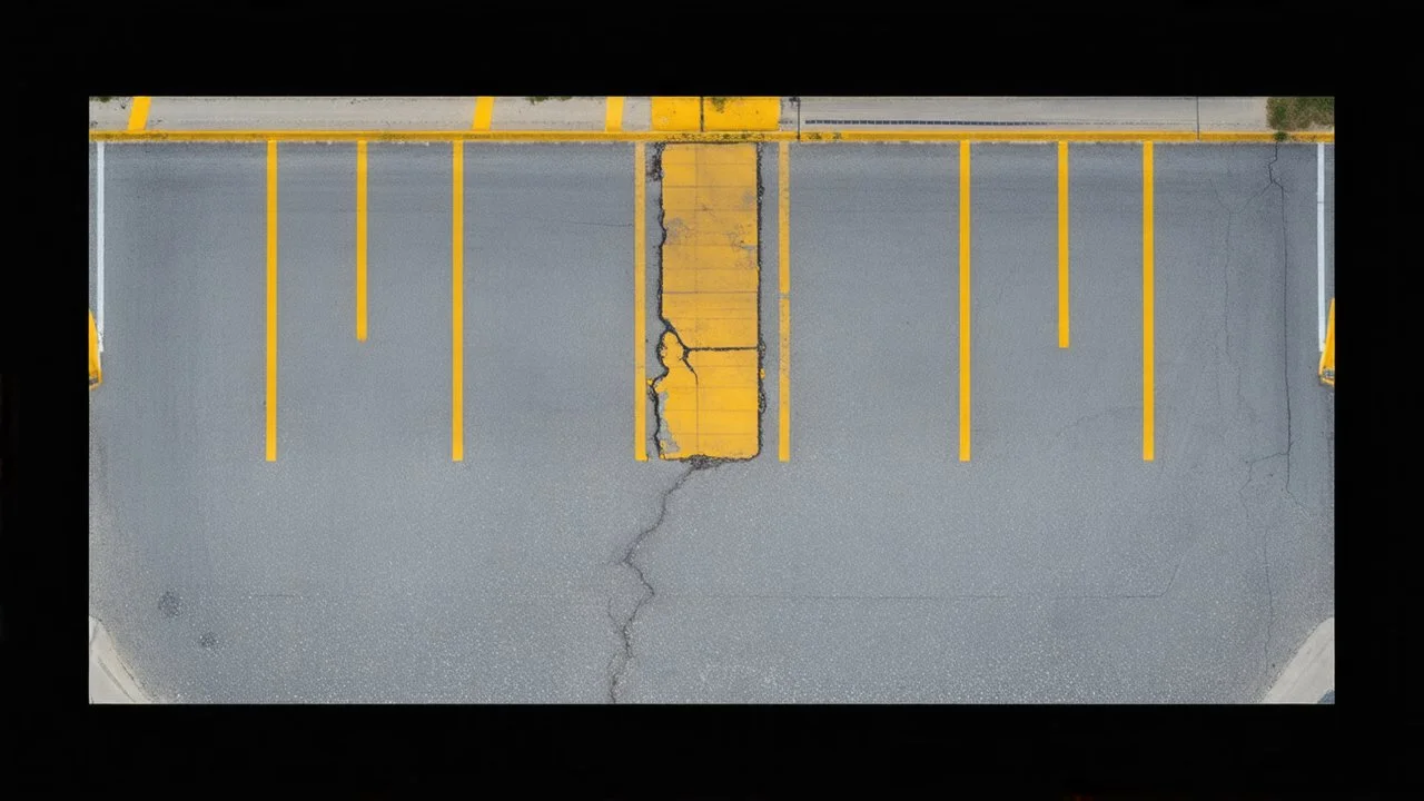 Ground layout for a parking lot. Add skid-marks, add oil ground stains, fine cracks and weathering, wet spaces, potholes. and make a little darker