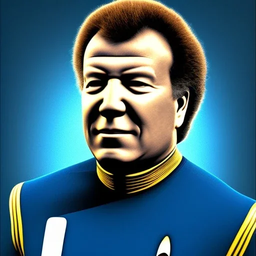 Portrait of Young William Shatner, Star Trek II style, Photorealism, Full Body Shot, Wearing Blue TNG Uniform, 8k, San Francisco