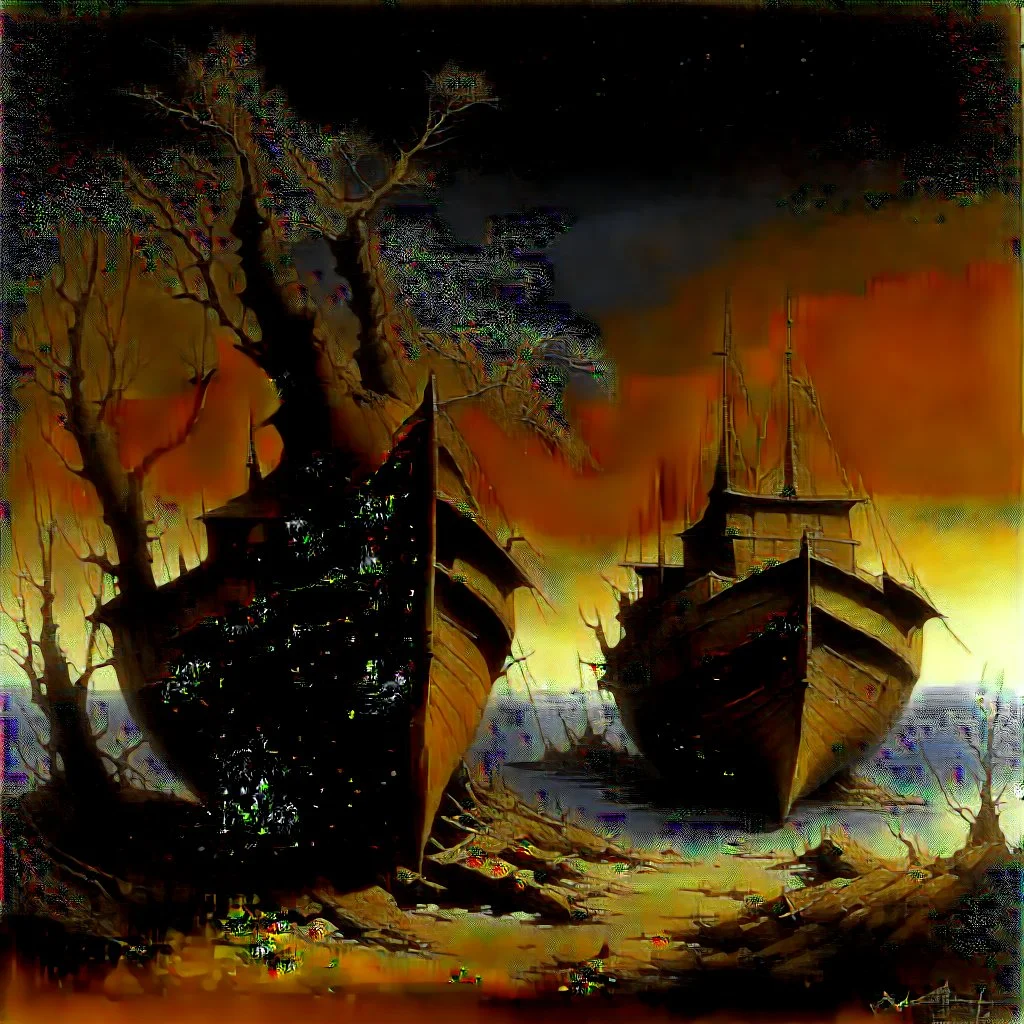 abandoned boats, Maxfield Parrish, Yves Tanguy