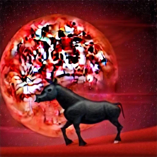 red samurai riding a red rhino, full moon, transparent background