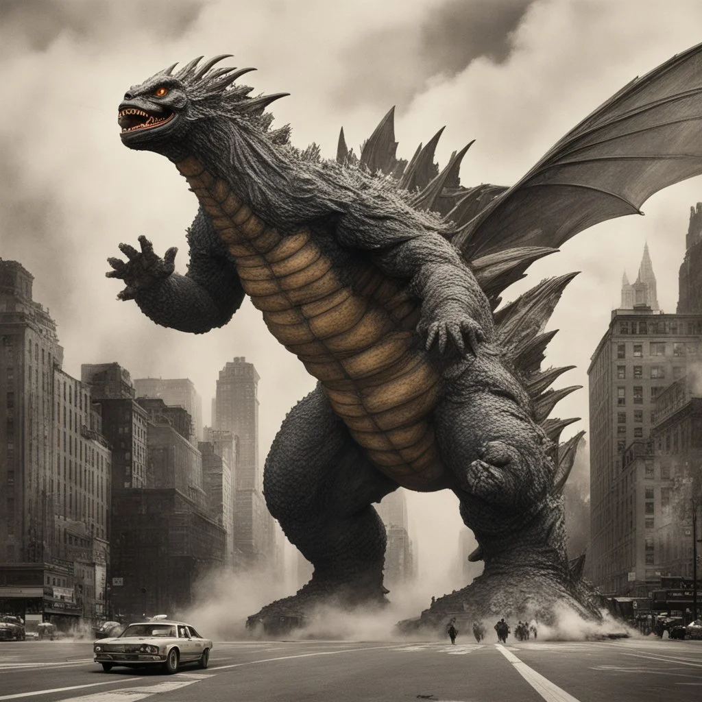 godzilla fighting mothra in new york in the style of leonardo da vinci