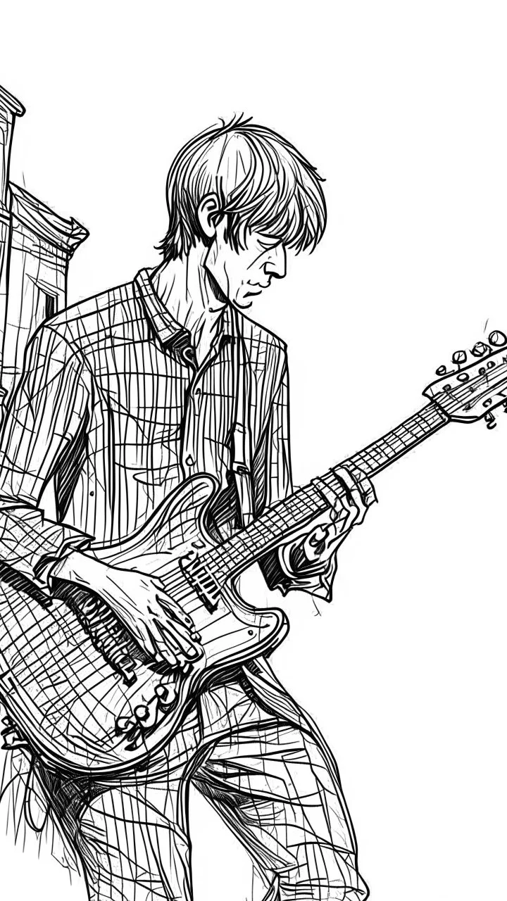 Fine line draw style a guitarist