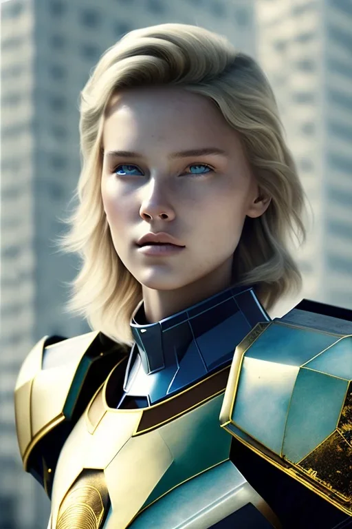 ultrarealistic, ruined city,__sci-fi armor__, __angles__, 18 year old woman, strikingly beautiful, blonde hair, _colour_, [__starlets__|__starlets__], (pale __skincolor__ skin:1.2), __camera__, _hair_, detailed face and eyes, medium breasts, leather choker, freckles, dynamic pose, resolved expression, __accessory__, strappy outfit, (straps:1.1), sword in scabard on left hip, (buckles, buttons, snaps, rings:1.0), breastplate, detailed eyes, plump lips, sci-fi theme