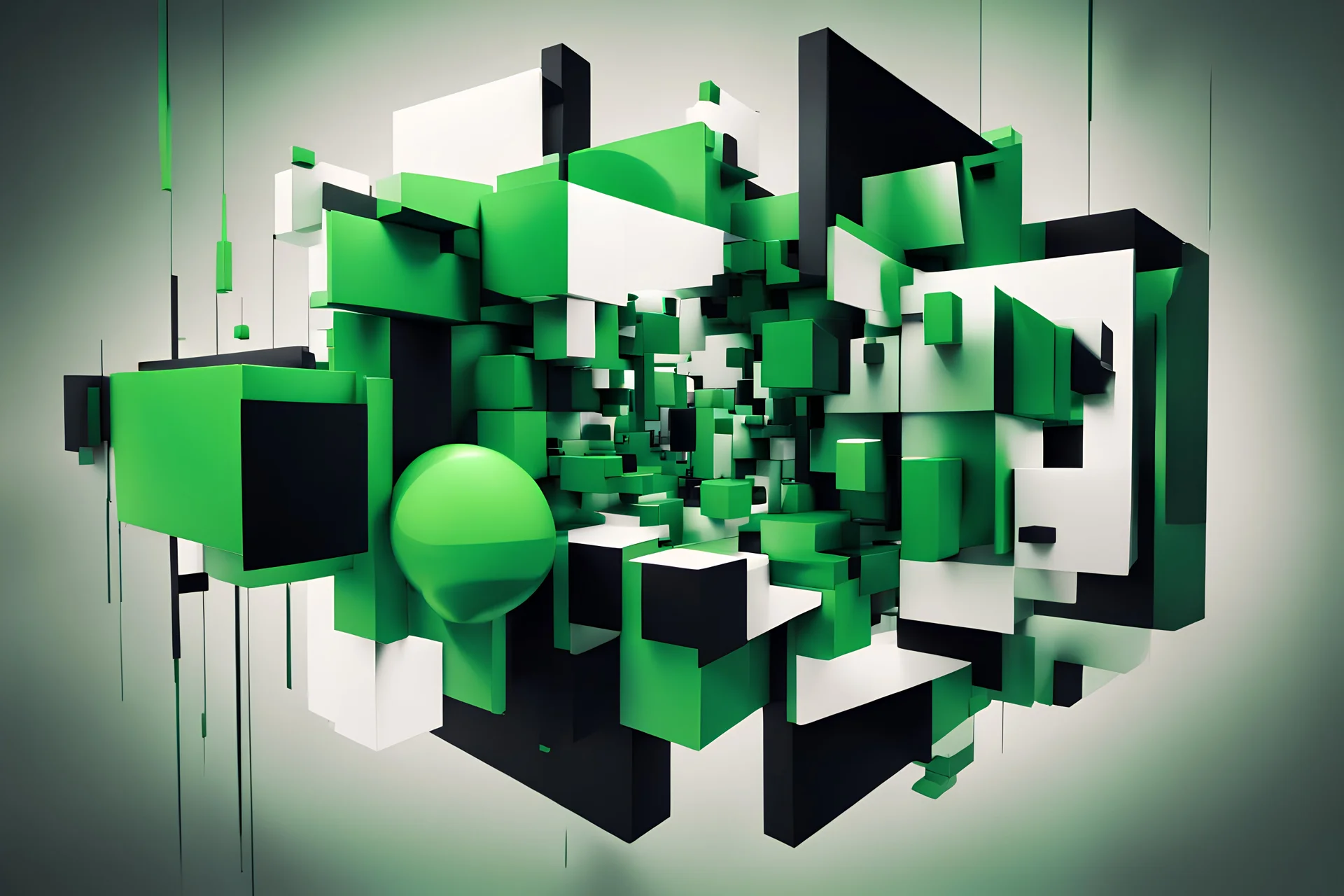 Very creative image format generation but minimalistic ultra-realistic photo. Settings :: Midjourney 6 simulation. Theme :: random cubist 3D geometric mirror shapes-like face; Playground Chooses, High, Quality 28; Prompt: Black and white street photo, glitch style. Background : : cracked neon green mesh. Color scheme :: ultrazoomed slight natural lighting. Macro Patterns :: neon green mesh group