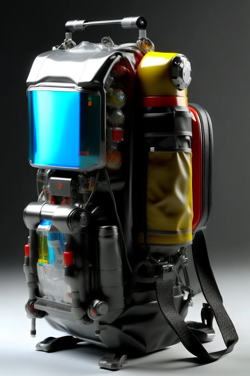 Robot, back pack, transparent, sci fi, punk, color, hockey