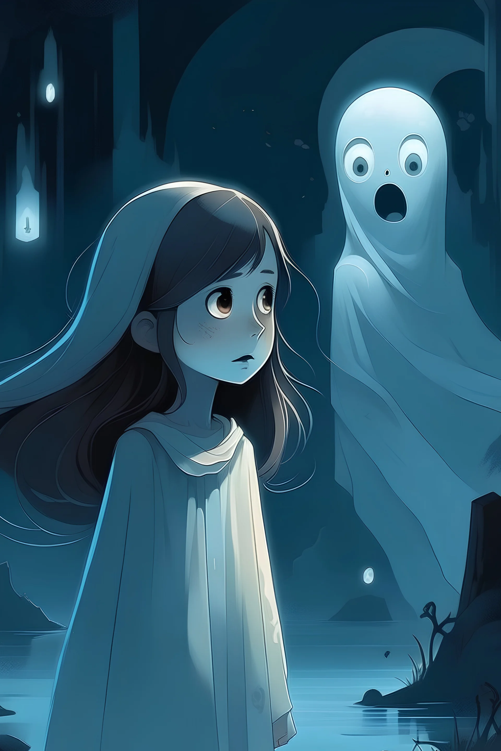 a girl behind a ghost in midnight