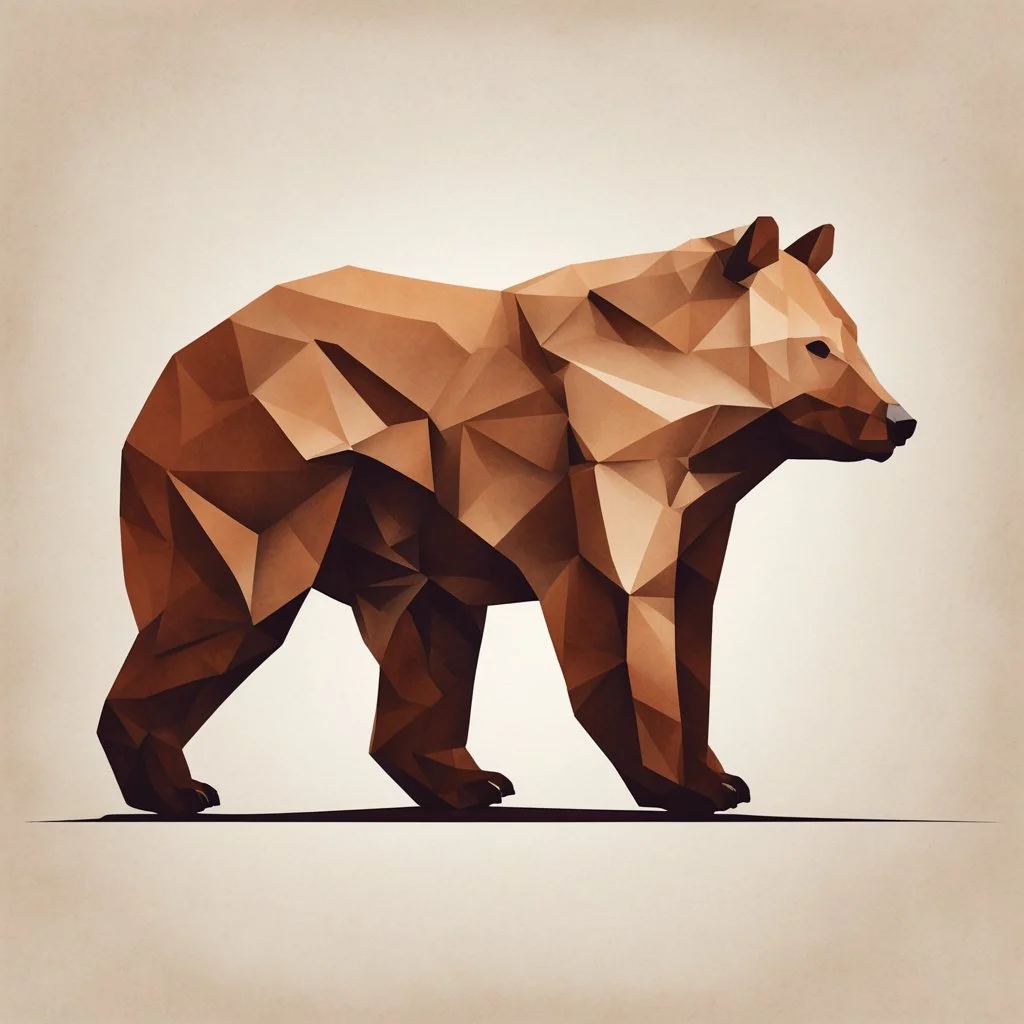 sharp lines silhouette of a brown bear, letterpress style 2d lowpoly lookalike, minimalistic high contrast pencil art