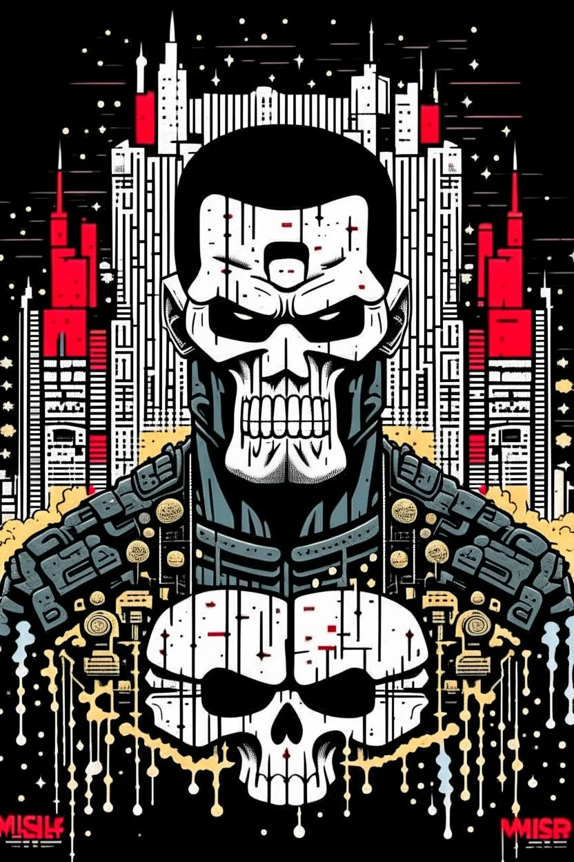 punisher sku;; elon musk in the style of Hiroshi Nagai