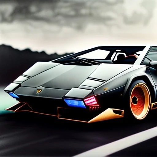 fullbody Drawing of 'Lamborghini Countach Redux',intricate detail,andrea bonelli,Kilian Eng,Ohrai,evan lee,Aleksandr Sidelnikov,three quarters frontal aerial view,toned colors,16k