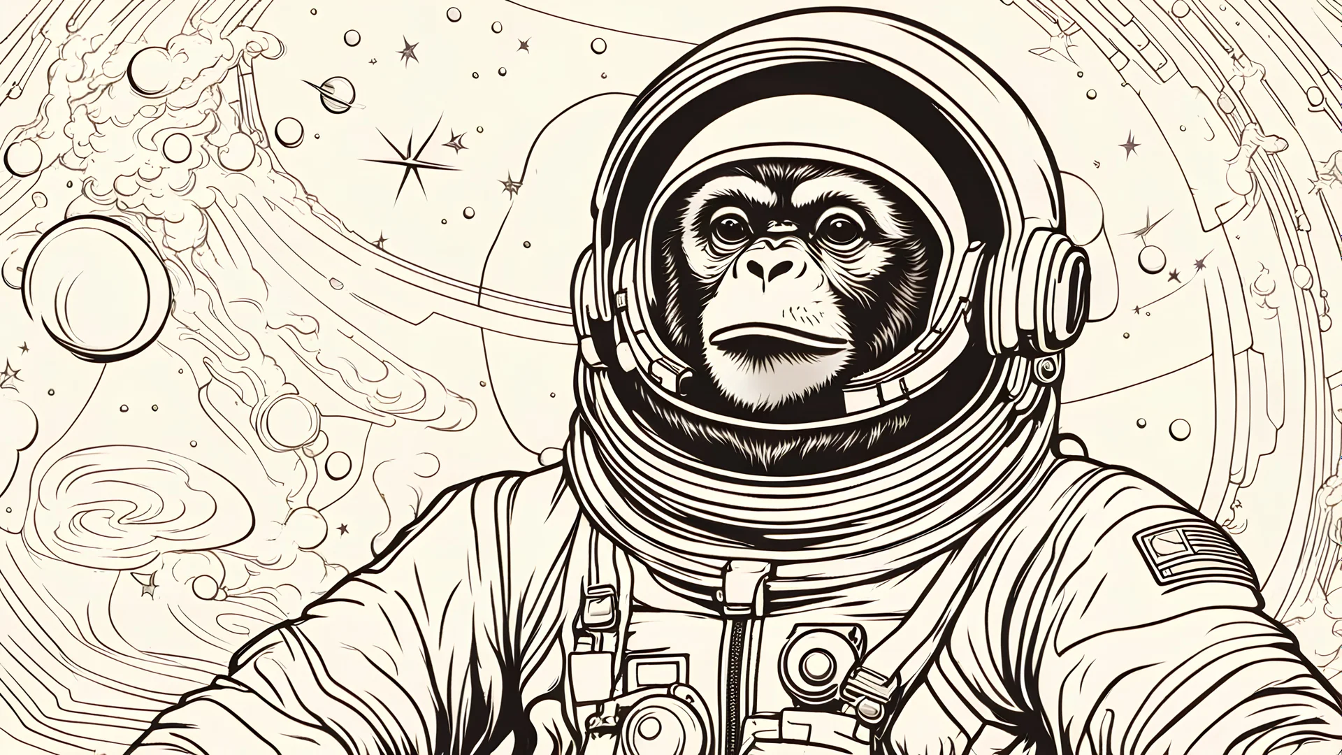 outline image of a monkey in space