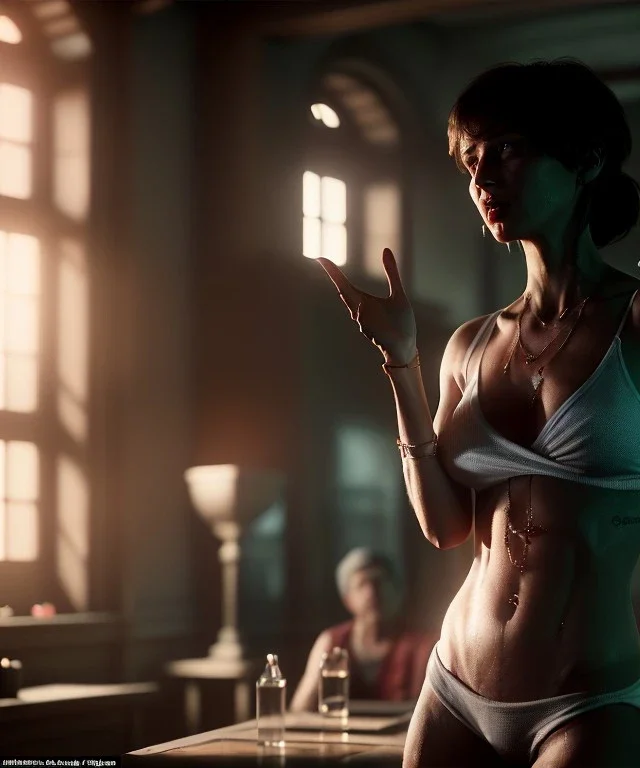 Ultra Realistic image, medium shot view, woman making the fuck off gesture, highly detailed, unreal engine 5, RTX, ultra detail, volumetric lighting, finely drawn, high definition, high resolution.