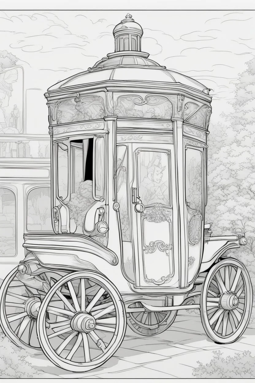 coloring page for kids, CARRIAGE, thick outline, low details, no shading, no color