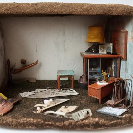 Diorama with old stuff in a room