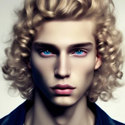  man with blond curly hair, full body, flesh tone, real photo, soft lighting