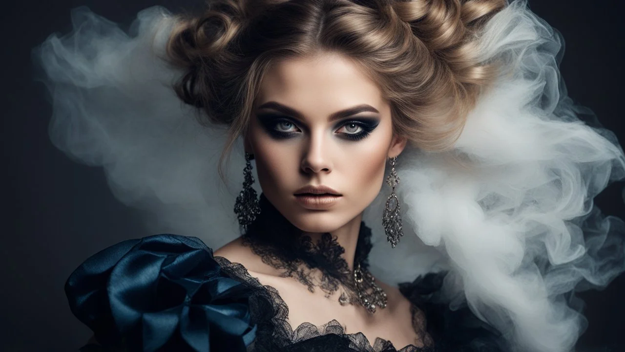 Fashion shoot, portrait, baroque, photo model, smoky eyes