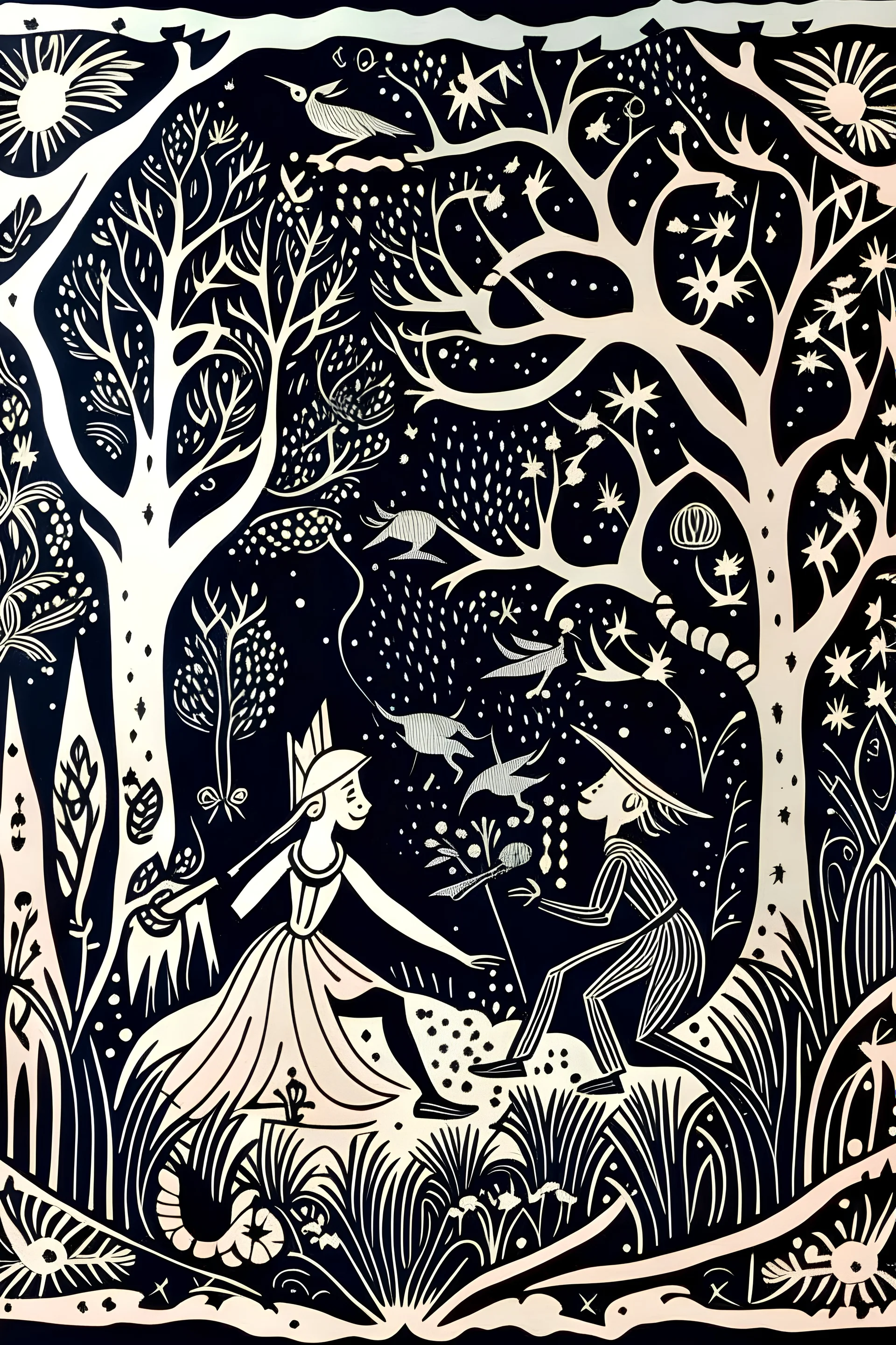 Linocut fairy tale