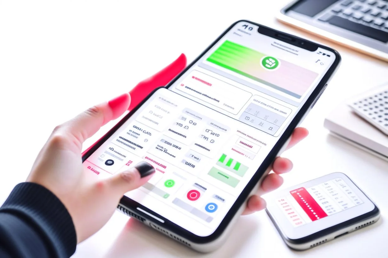 The photo depicts a person using a smart app on their smartphone to organize their tasks and appointments in an organized and efficient manner. The modern photography shows the attractive design of the app that helps the user manage their daily life and achieve their goals. The photo points to the importance of leveraging technology and smart tools in personal organization and facilitating one's life.
