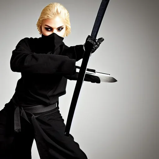 blond ninja with katana in black clothes