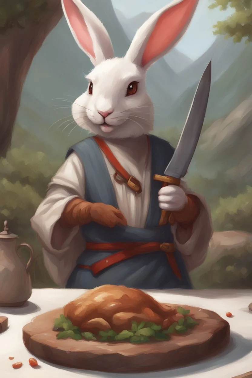 holy bunny with cooking knife dnd realism art adventurer