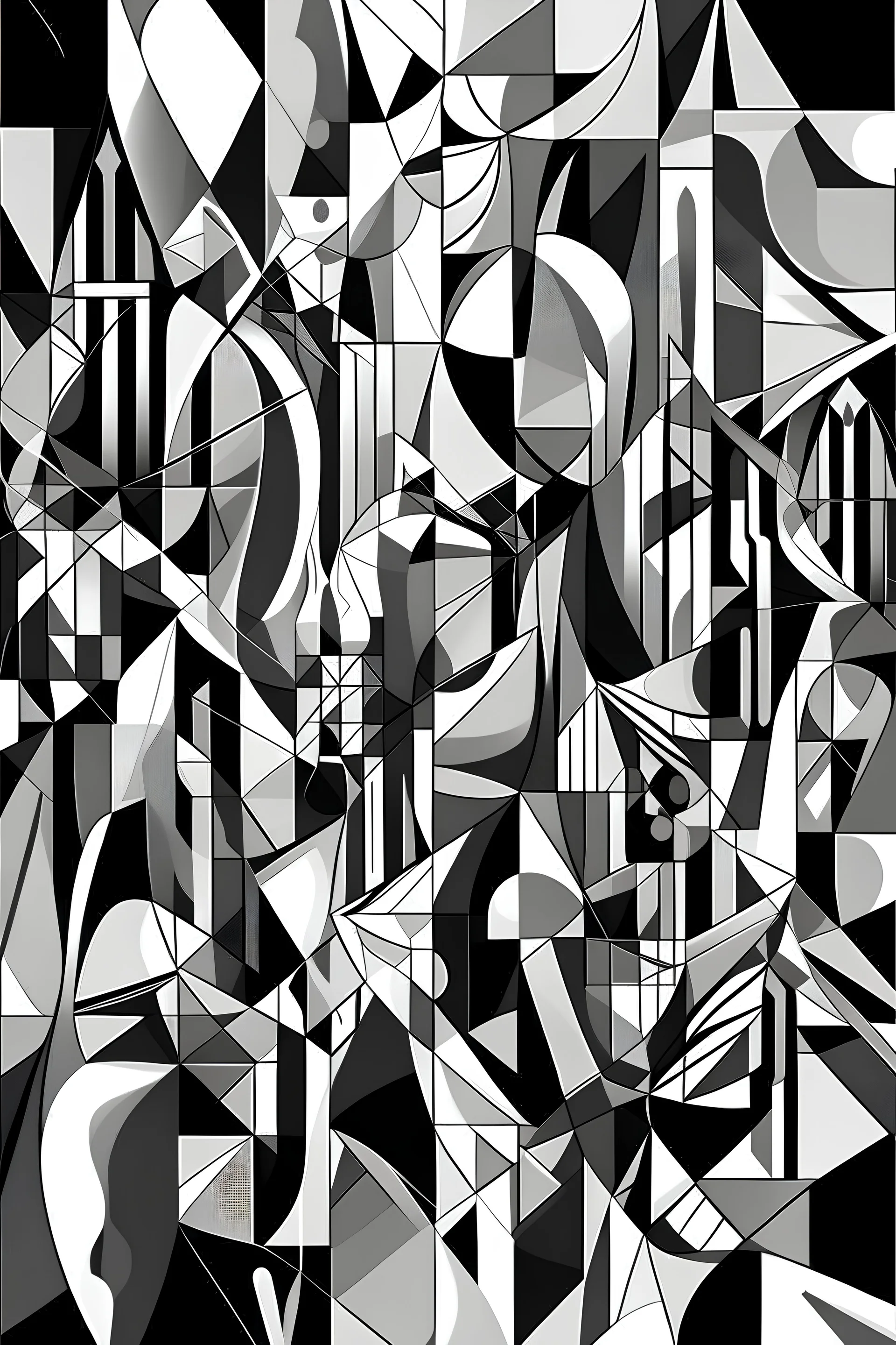 abstract, complex, cubism, monochrome color