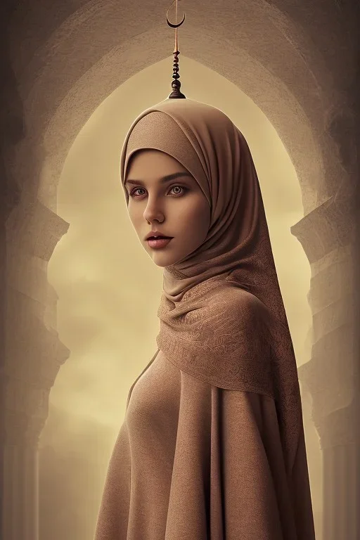 mø, high light, hijab, covered head, mosque background, worship