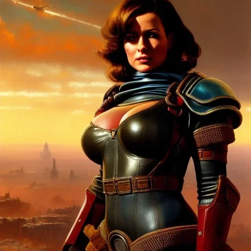 Drawing of beautiful face,'beautiful,Busty fit 'Piper Wright - Fallout 4 ',intense stare, ancient skintight armor, balanciaga fashion clothe painting by gaston bussiere, greg rutkowski, yoji shinkawa, yoshitaka amano, tsutomu nihei, donato giancola, tim hildebrandt Oil on canvas, cinematic composition, extreme detail,fit full head inside picture,16k