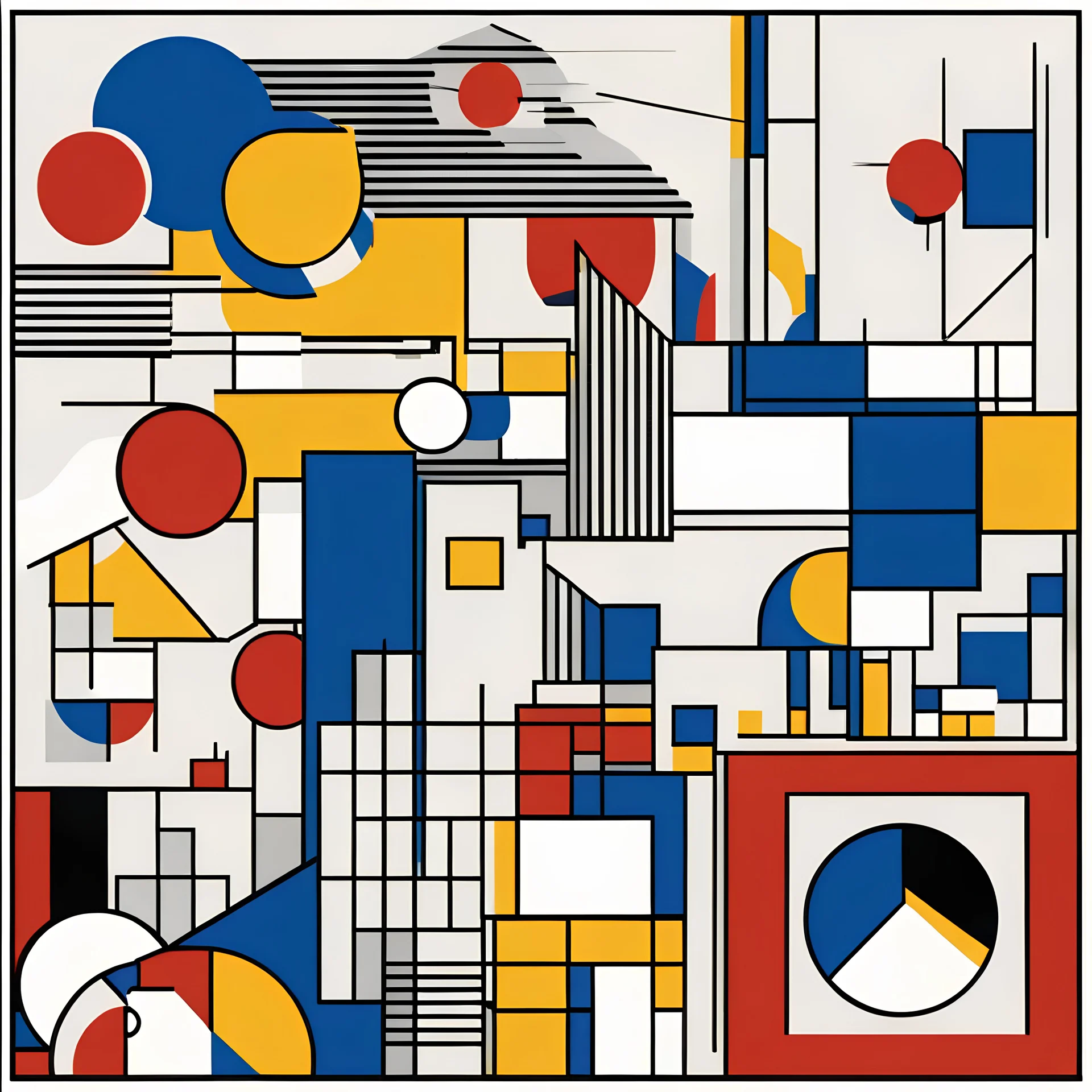 Create a Bauhaus-inspired design featuring geometric shapes, bold primary colors (red, blue, yellow), clean lines, , minimalist design, asymmetrical layout, modernist aesthetic, high contrast, retro-futuristic, innovative, avant-garde --s 150 --ar 1:1 --c 0