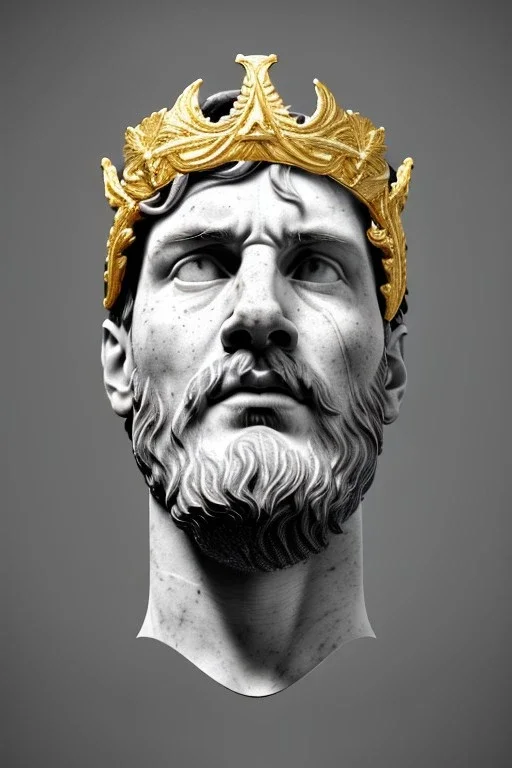 Ultra Realistic image, Roman sculpture, white marble material, Lionel Messi, gold Laurel leaves wreath, god crown, renaissance ornaments, one gold star in heart, sun ornament, sun rays background, chisel style, waist up portrait, emperor style, epic, celestial, cinematic lighting, God light, god rays, 4k resolution, smooth details, ornate details, soft lighting, unreal engine 5, art station, substance 3d.