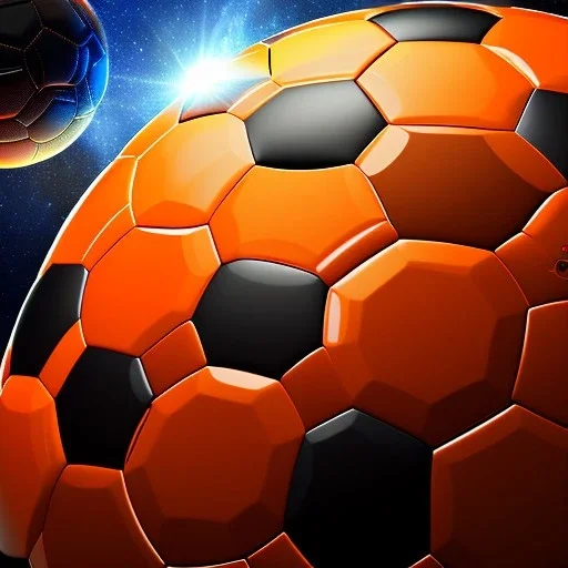 soccer ball Outerspace carbon, earth orbit, volcano and stars, orange