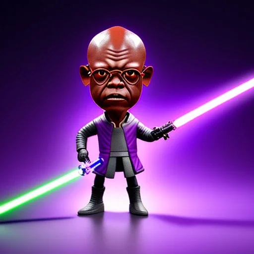 Bald mace windu Samuel Jackson purple bobblehead with boots, stormy lightsaber