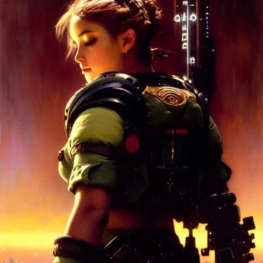 portrait of 'Appleseed Deunan Knute - Appleseed Alpha',busty, painting by gaston bussiere, greg rutkowski, yoji shinkawa, yoshitaka amano, tsutomu nihei, donato giancola, tim hildebrandt, evan lee,oil on canvas, cinematic composition, extreme detail,fit full head inside picture,16k