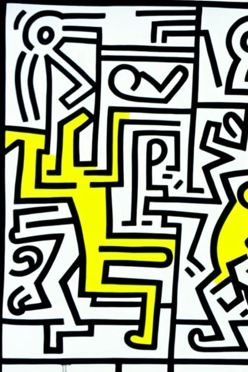 Bauhaus two color city in the style of by keith haring, dooddle