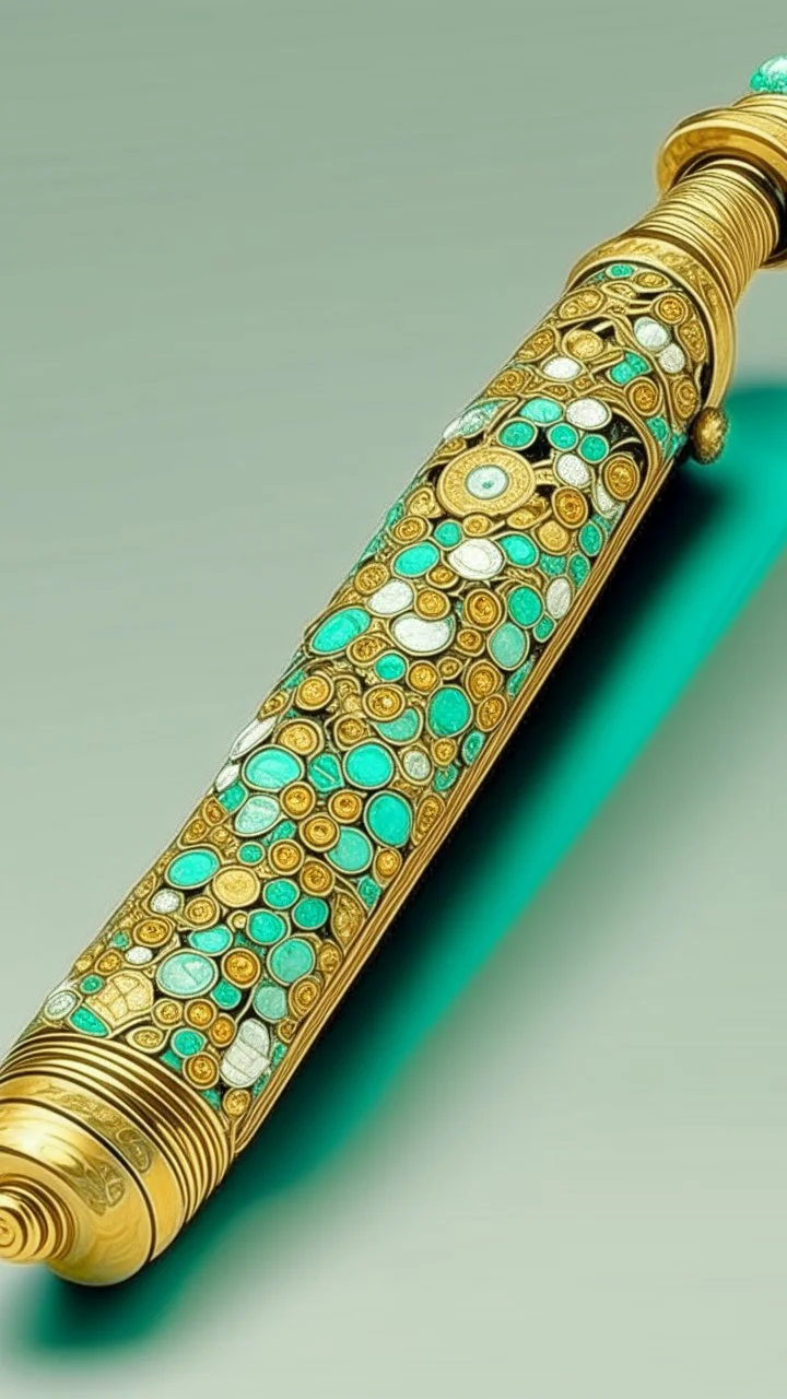 A mint colored speedy wand designed in ancient Greek mosaics painted by Gustav Klimt