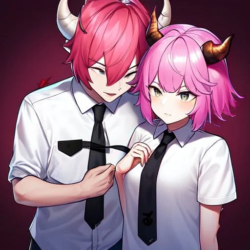 ROBLOX woman character pink hair with horns with white t-shirt and black tie