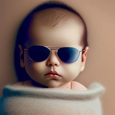 newborn baby wearing Rayban sunglass