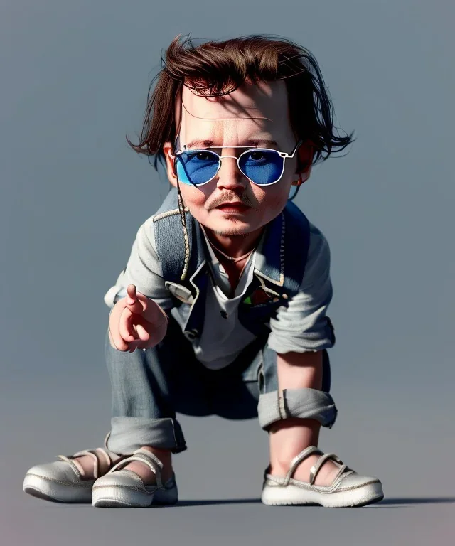 Johnny Depp toddler, full body, shoe, car, soft, dramatic lighting, hyper realistic