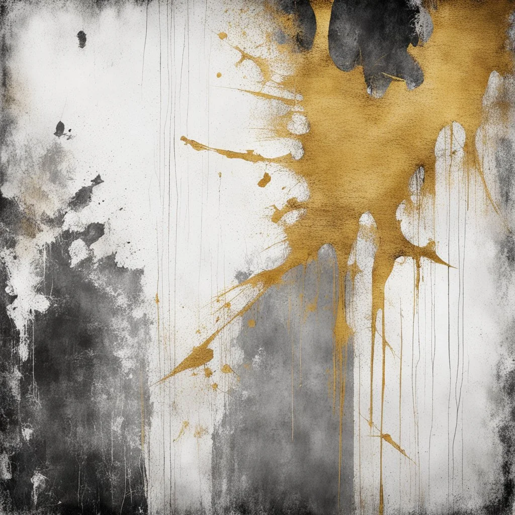 Hyper Realistic big golden & charcoal-black grungy scratches on white rustic peeling-paint background with vignette effect