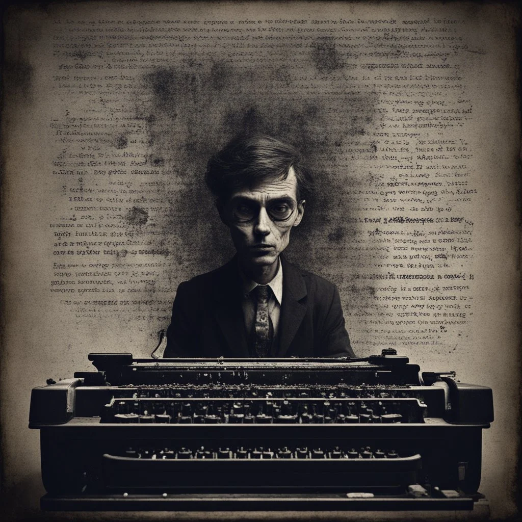 Dramatic art, ITS STRANGE HOW YOU'RE SOMEHOW FORCED TO ASSUME AN UNSYMPATHETIC VIEW OF YOURSELF THROUGH BORRORWED EYES. - THOMAS LIGOTTI", typewriter spooky background