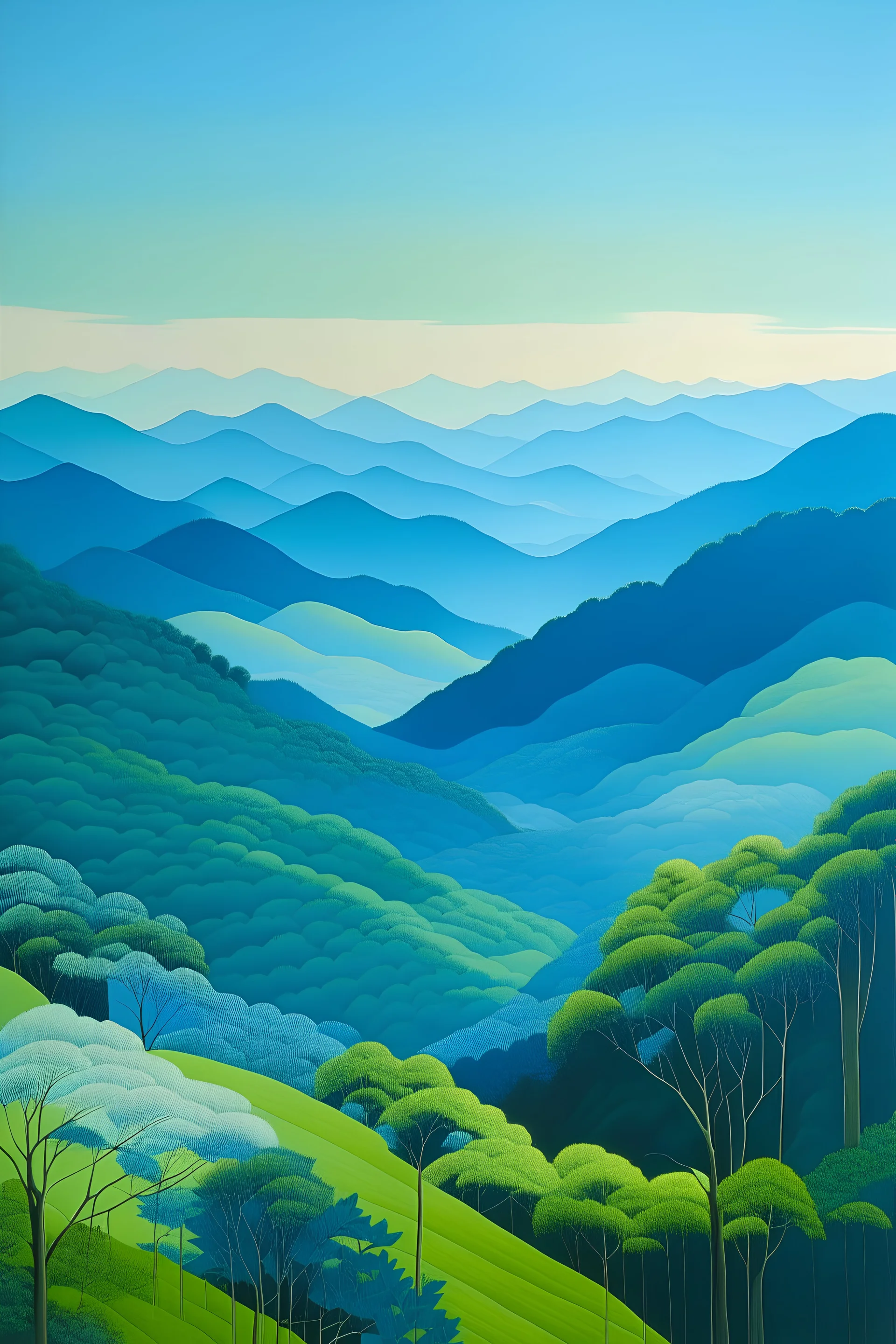 Blue Ridge mountains in style of Yoshida Hiroshi