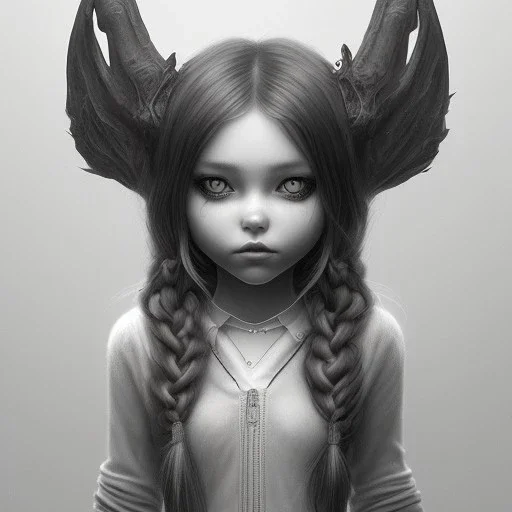 cute girl and litlle monster, Style John Kenn Mortensen,sad little eyes hell body body hell nice darkness nice end of darkness Dark Woman Little Horns Little Horns Sad Eyes dual soul fire girl soul fire cute realistic hell Dark Realistic Cute dark girl Strange face