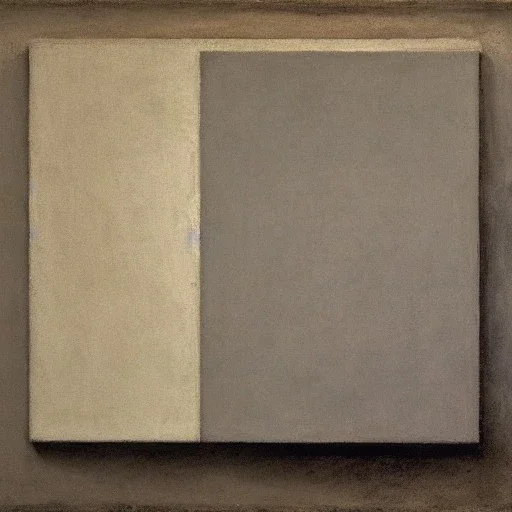  100% modern conceptual art, a geometric abstract minimalist/tonalist fresco painting on plaster surface composed and painted by Giotto and James McNeal Whistler, a visuall pleasing abstract composition of rectangular shapes exploring the variations and spacing relationships of the the "root" rectangles (root 4,5,6...) and focusing upon "dynamic symetry " aesthetic, the fresco painting employs the pallet of colors usually used by James McNeal Whistler, a muted pallett of grays varying in ton