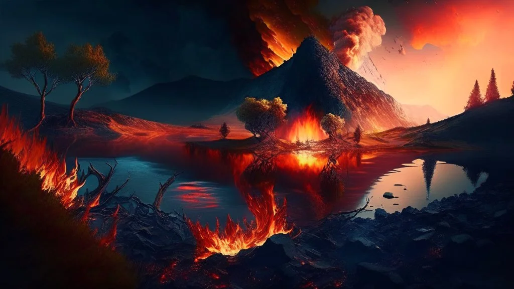 Beautiful nature landscape with fire