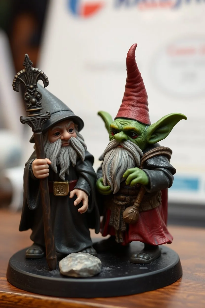 halfling hobbit priest thief, and Gnome half goblin invention, winning prize at gnome convention, miniatures being half painted by hand