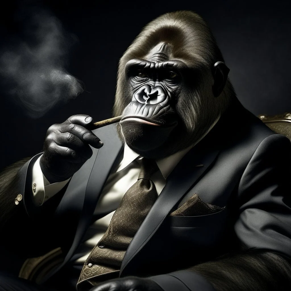 a gorilla that joined the mafia, smoking a cigar