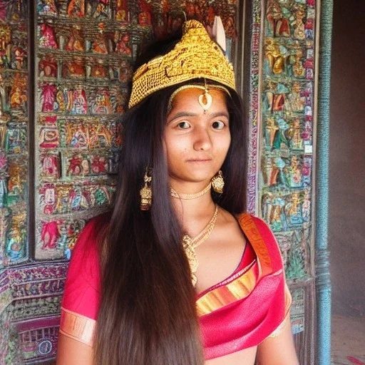 Indian Princess long hairs in a temple