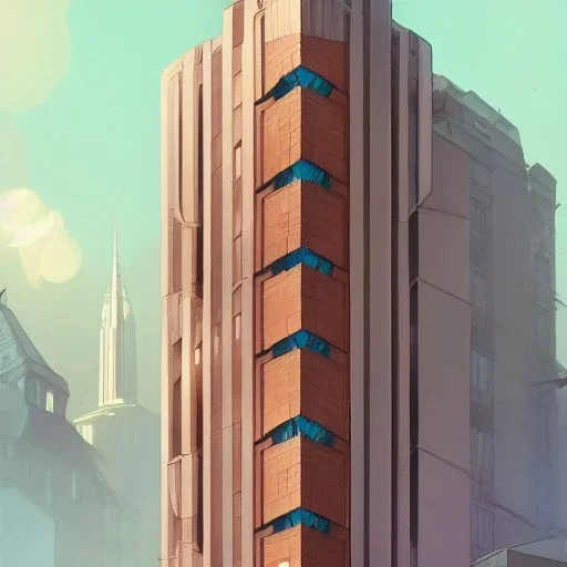 Artdeco german Architecture building brick building with futuristic glass building +detailed facades+highly detailed++ Book illustration by Gediminas Pranckevičius, Jean Baptiste Monge, Brian Kesinger, Anton fadeev, strong lines, high contrast vibrant colors, 16k resolution, trending on behance""