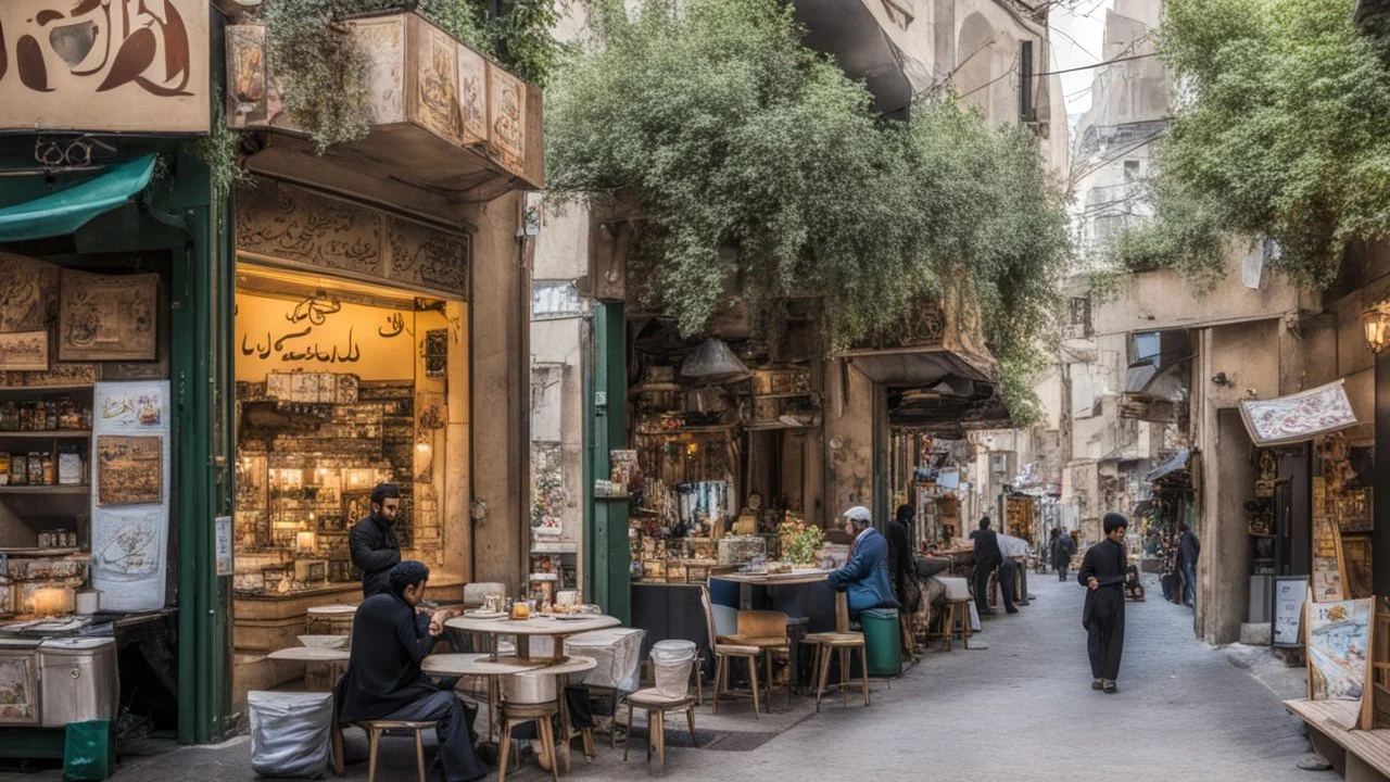 a street with cafe shops like Tehran